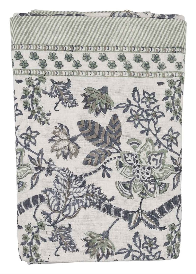 Linen Tablecloth - Floral - Sea Blue