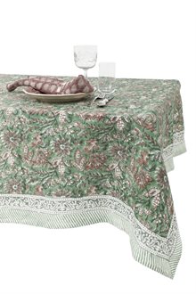 Linen Tablecloth - Indian Summer - Green/Rose 