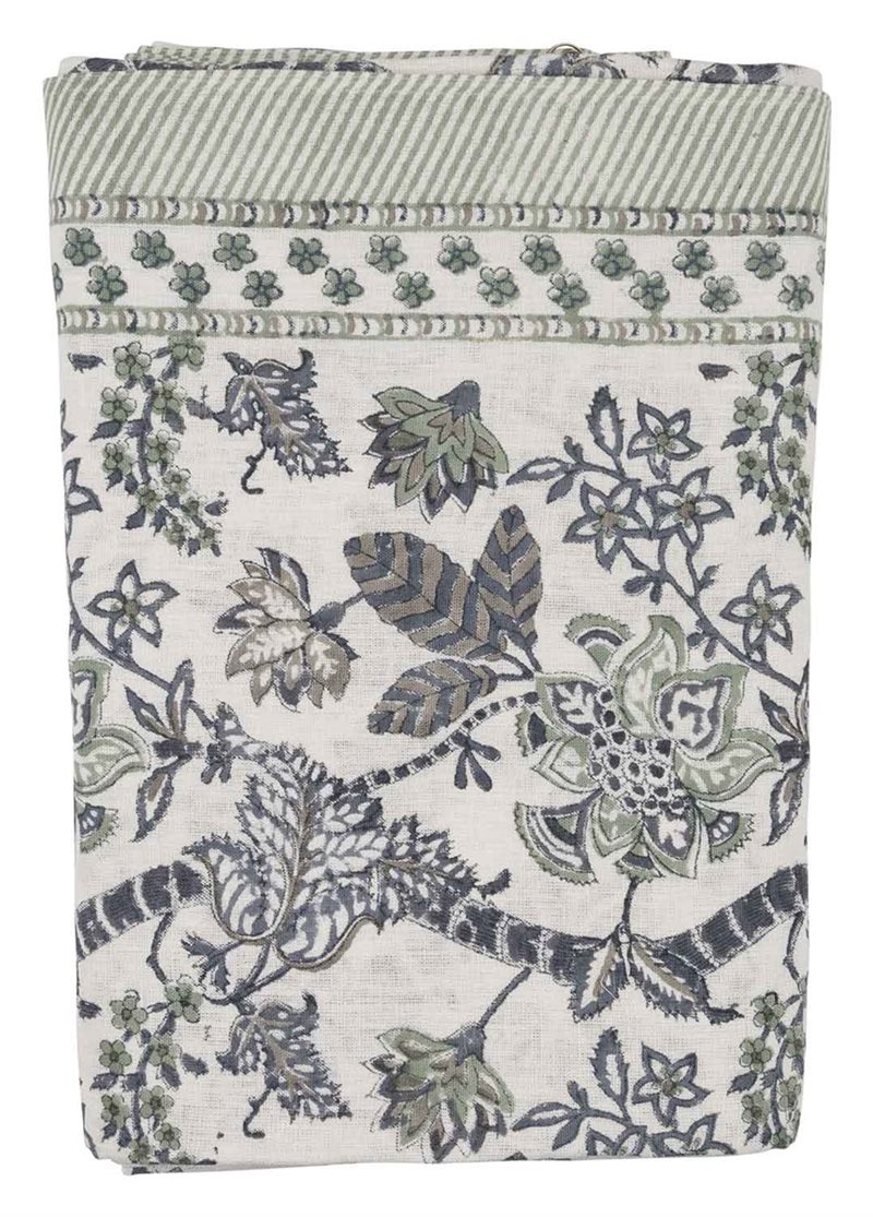 Linen Tablecloth - Floral - Sea Blue 