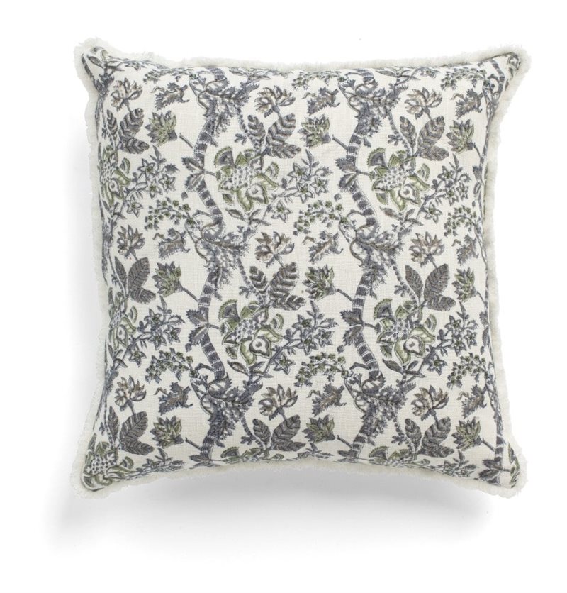 Linen Cushion Floral - SeaBlue