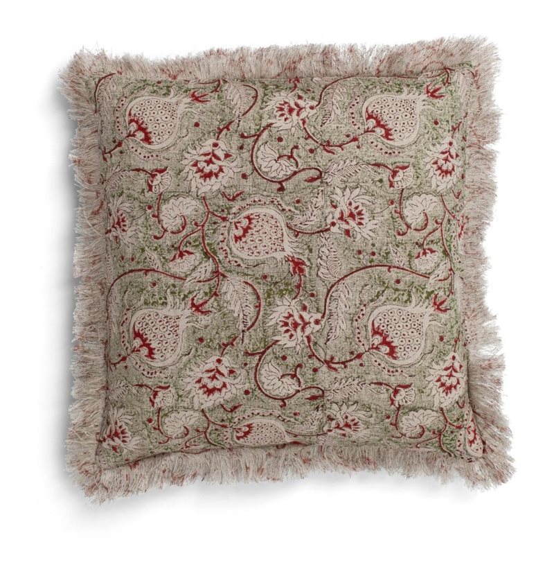 Linen Cushion - Pomegranate - Green