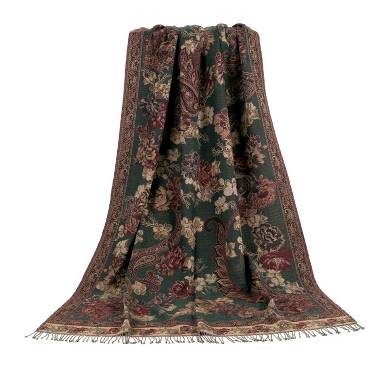 Wool Blanket - Roses - Green