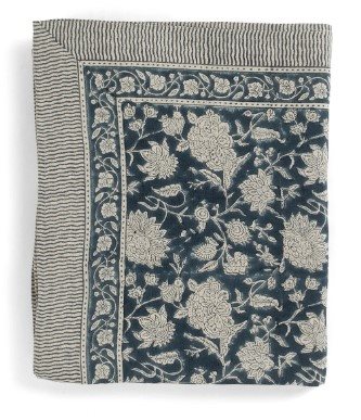 Linen Tablecloth Indian Rose Denim Blue stor