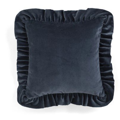 Velvet Cushion with ruffle Denim Blue