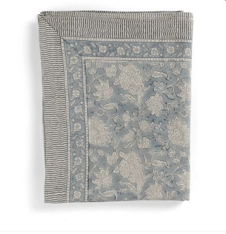 Linen Tablecloth - Indian Rose - Dusty Blue