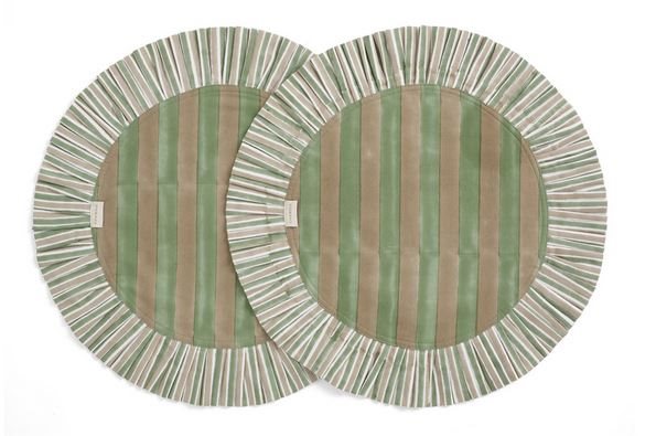Round Placemats w. ruffle - Jaipur Stripe - Green 