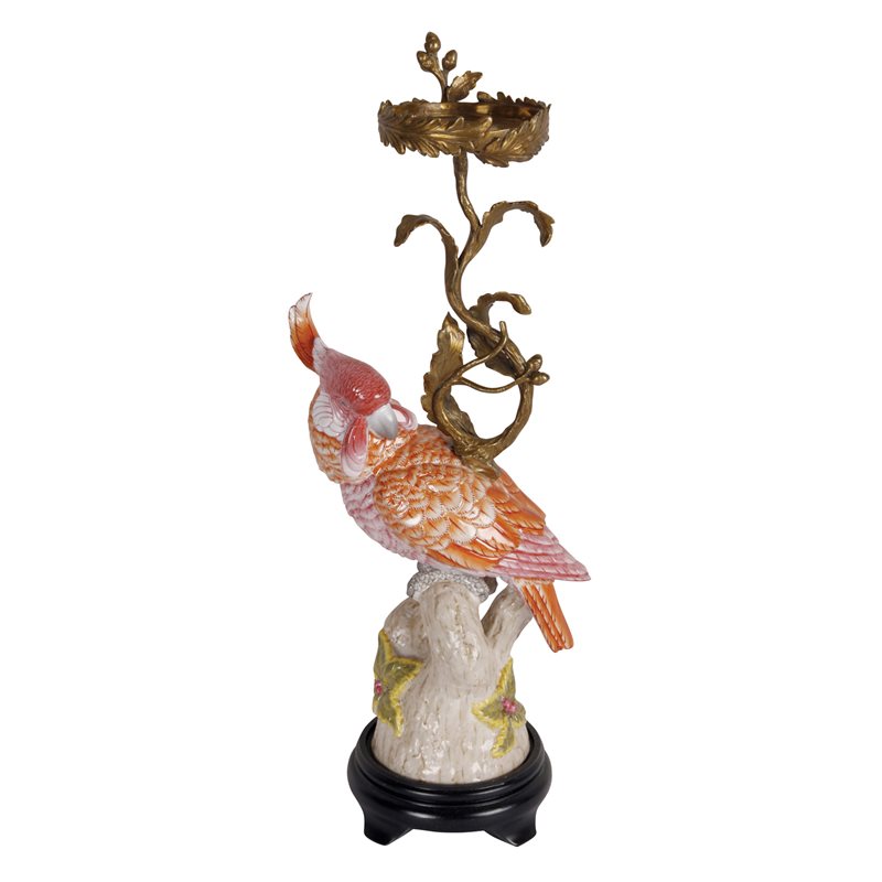 CANDLE HOLDER, PARROT, CORAL
