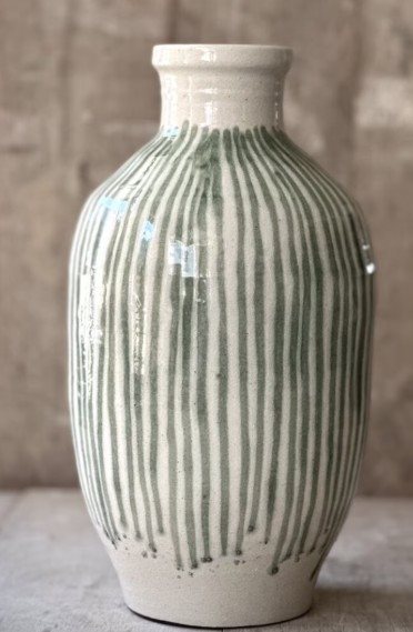 COZ large vase anique white with green stripes