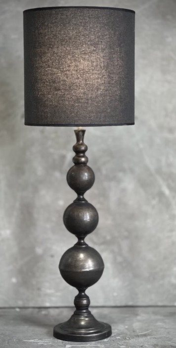 GONG metal lamp with black cotton shade, antique brown