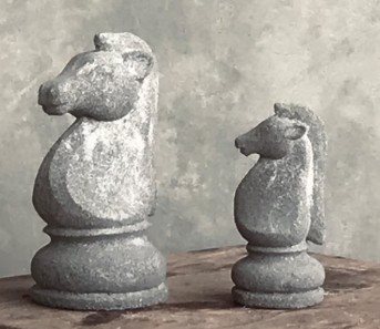 CHESS HORSE set 2, antique grey stone