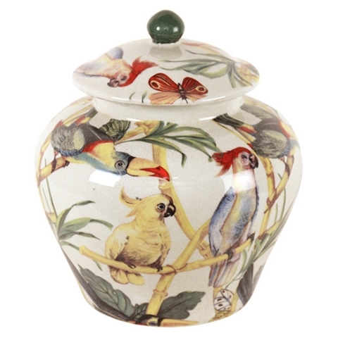 TEMPLE JAR, PARROTS