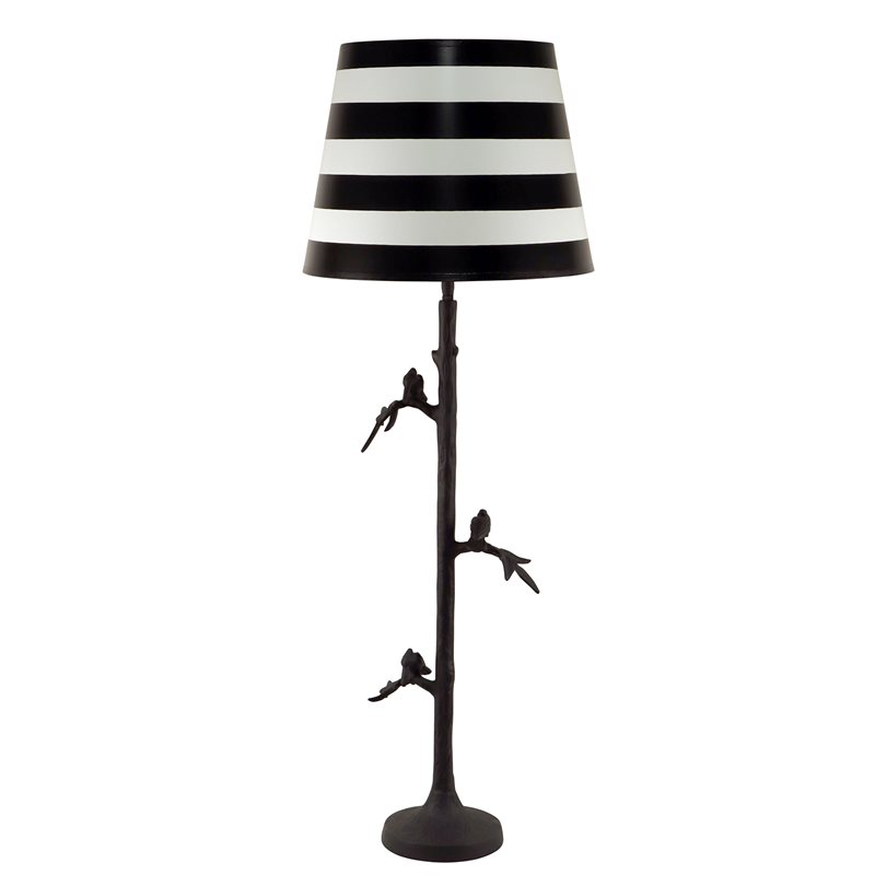 LAMP, TALL W.BIRDS, MAT BLACK