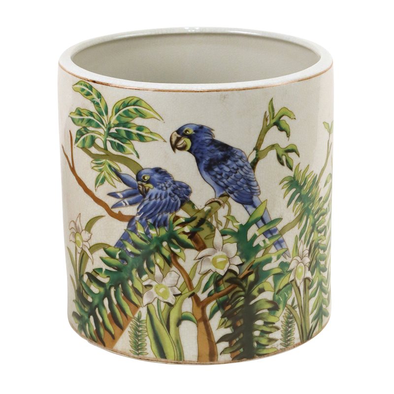 PLANTER, ROUND, BIRDS IN JUNGLE