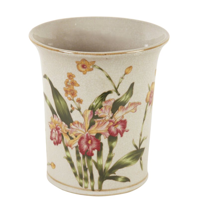 PLANTER, TAPERED ROUND, ORCHIDS ON