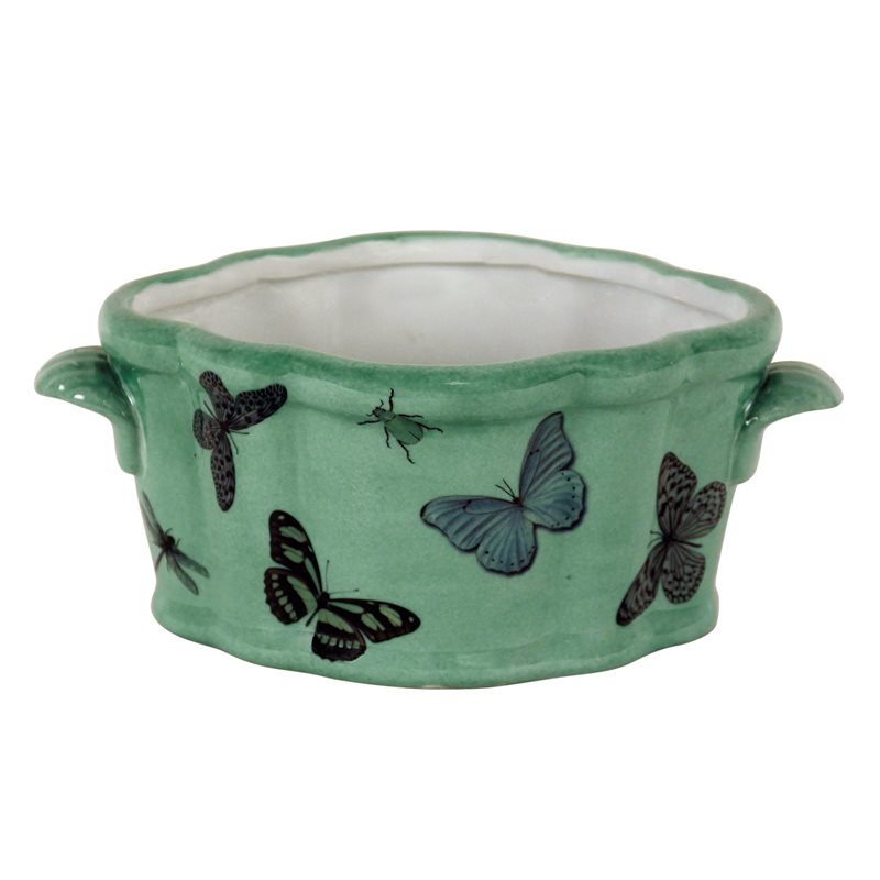PLANTER,OVAL, GREEN W/BUTTERFL