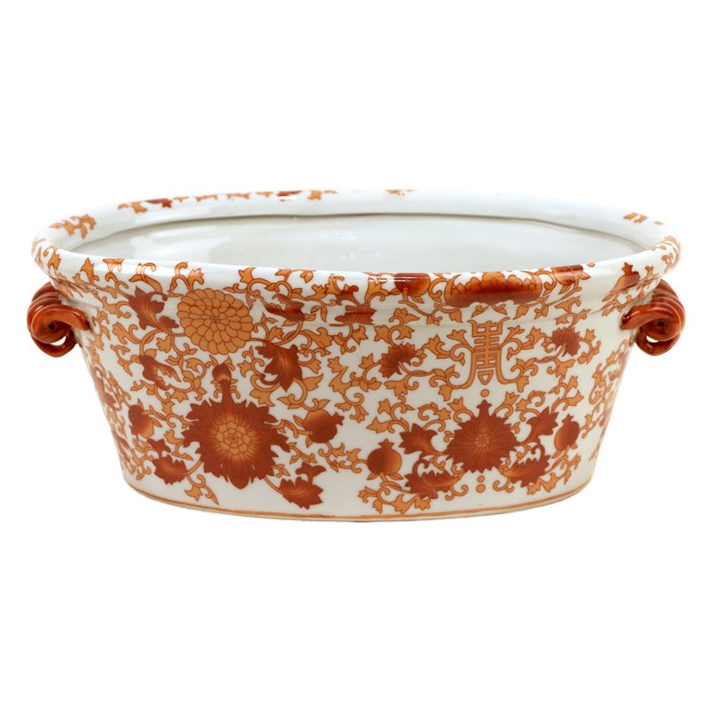 PLANTER, OVAL W/HDLS CORAL RED