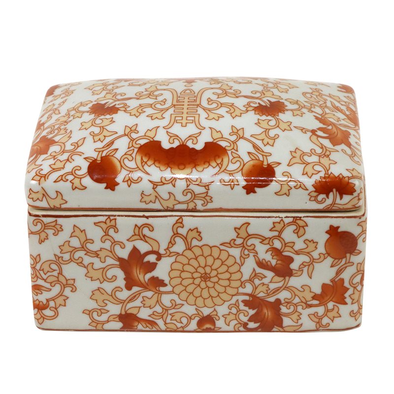 BOX, RECT. CORAL RED PATTERN