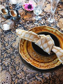 Linen Tablecloth - Oriental- Black