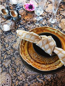 Linen Tablecloth - Oriental- Black