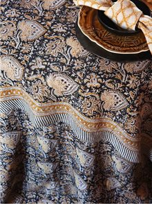 Linen Tablecloth - Oriental- Black