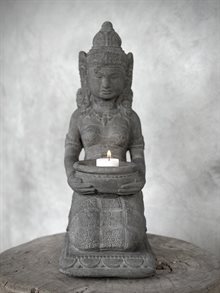 DEWI stone statue - candle holder, grey wash