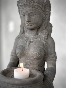 DEWI stone statue - candle holder, grey wash