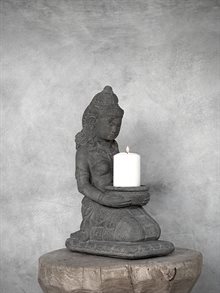 DEWI stone statue - candle holder, grey wash